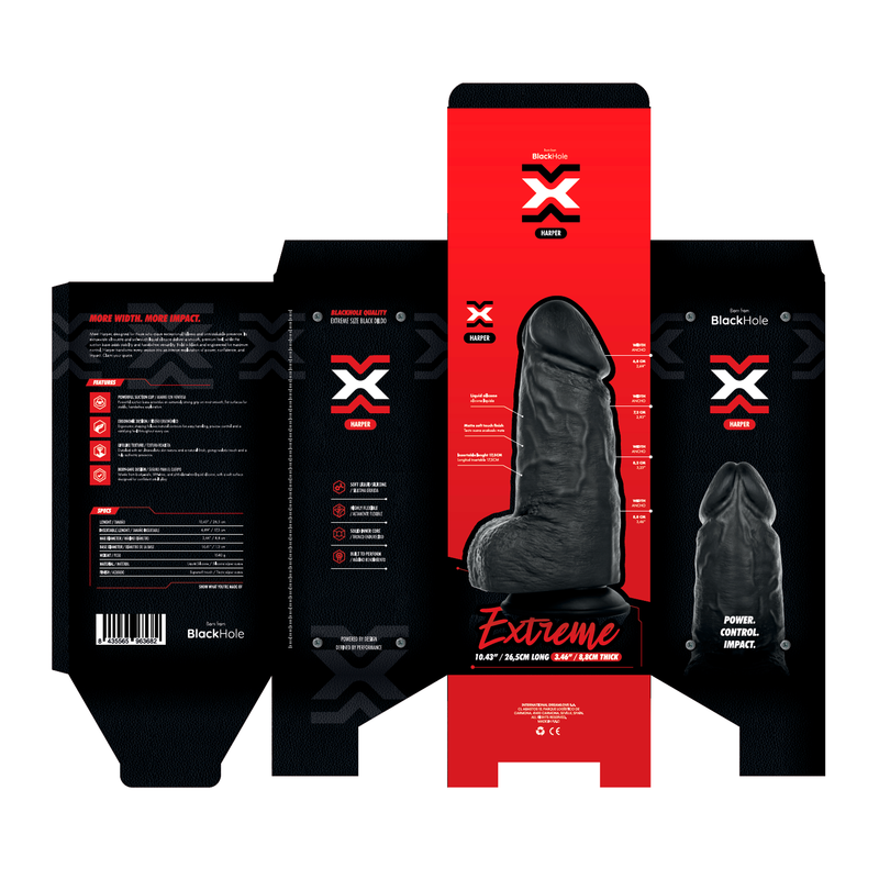 BLACKHOLE - HARPER GODEMICHET EXTRA-LARGE RÉALISTE EN SILICONE AVEC VENTOUSE 26,5 CM NOIR