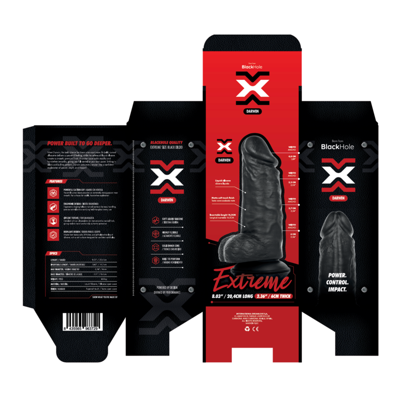 BLACKHOLE - DARWIN GODEMICHET COURBÉ RÉALISTE EN SILICONE AVEC VENTOUSE 20,4 CM NOIR