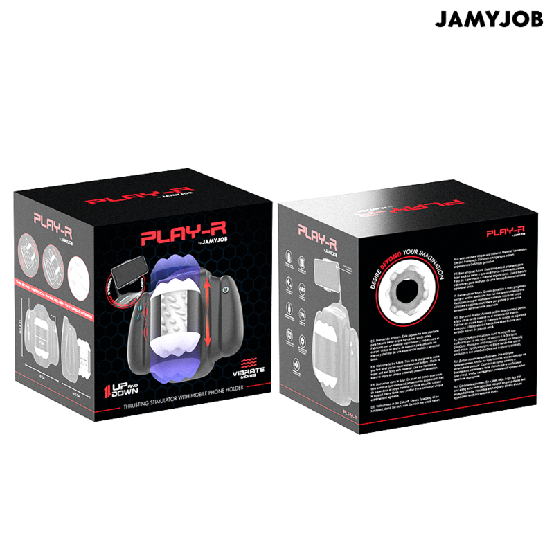 JAMYJOB - PLAY-R MASTURBATEUR AUTOMATIQUE AVEC POUSSE, VIBRATION ET SUPPORT POUR TÉLÉPHONE PORTABLE NOIR