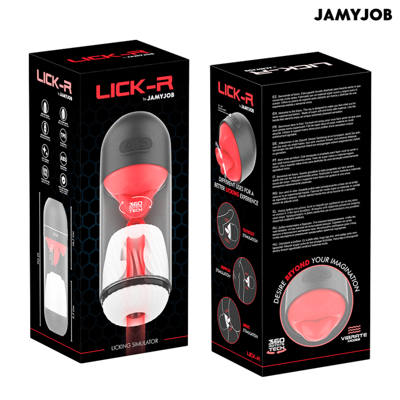 JAMYJOB - MASTURBATEUR LICK-R AVEC SIMULATEUR DE LÉCHAGE ROTATIF À 360° ET VIBRATION NOIR