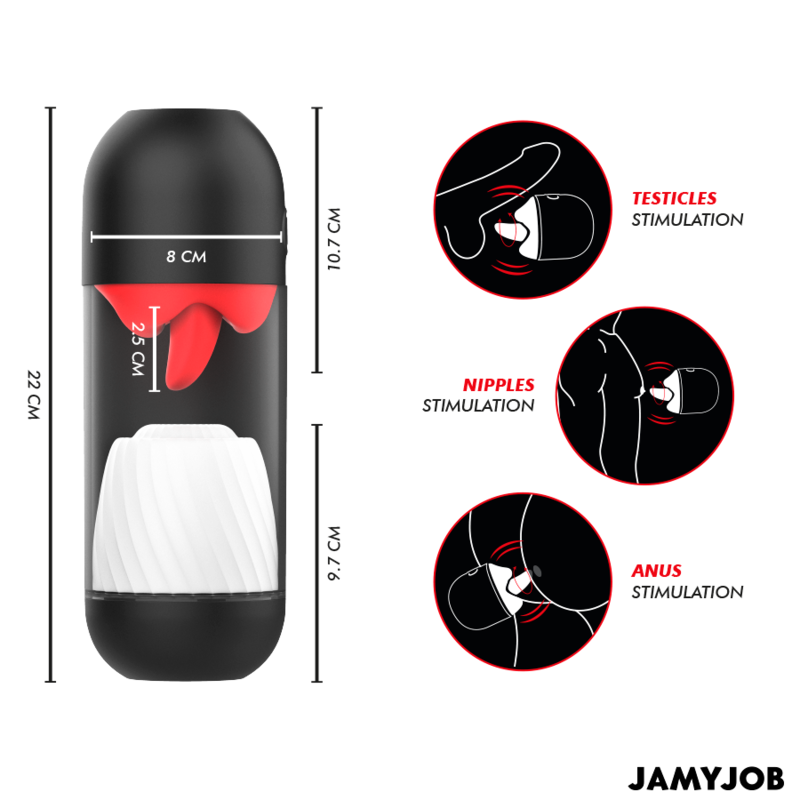 JAMYJOB - MASTURBATEUR LICK-R AVEC SIMULATEUR DE LÉCHAGE ROTATIF À 360° ET VIBRATION NOIR