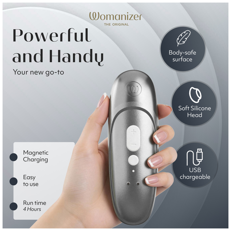 WOMANIZER - STIMULATEUR CLITORIAL PRO À SUCCION 11 NIVEAUX D'INTENSITÉ GRIS ARGENTÉ