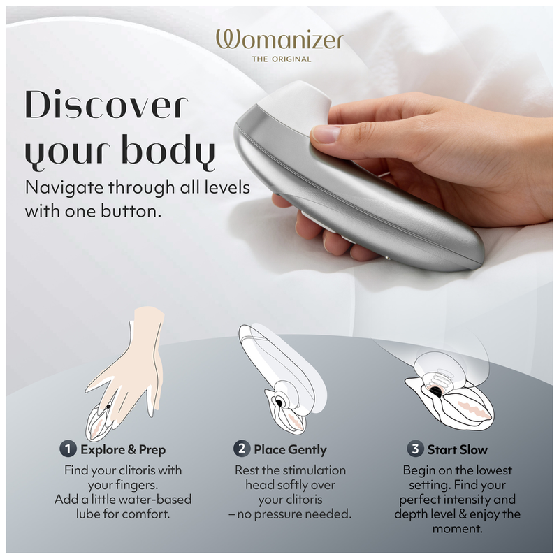 WOMANIZER - STIMULATEUR CLITORIAL PRO À SUCCION 11 NIVEAUX D'INTENSITÉ GRIS ARGENTÉ