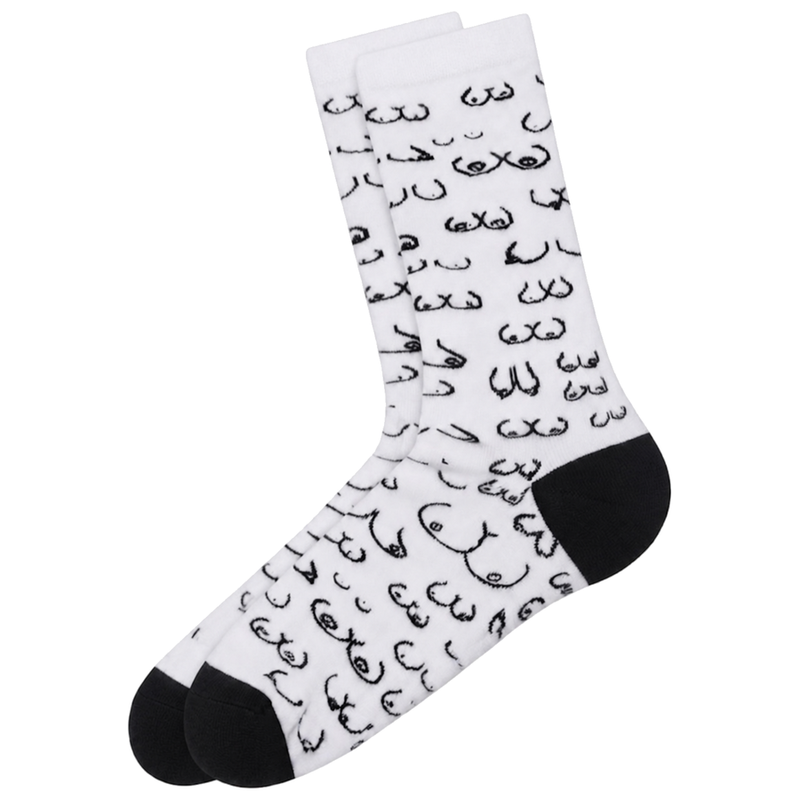 DIABLO PICANTE - CHAUSSETTES BLANCHES À MOTIF SEINS POINTURES 35 - 40
