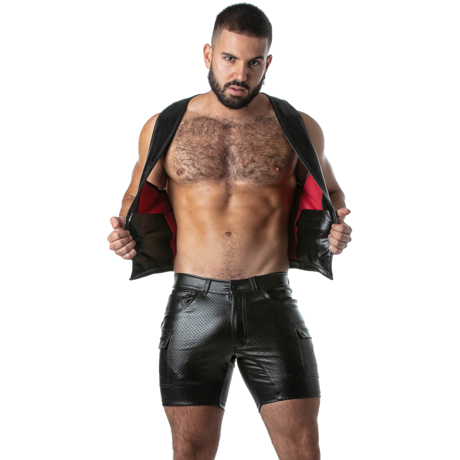 LOCKER GEAR - PUNCH HOLE LEATHERETTE GILET BLEU S