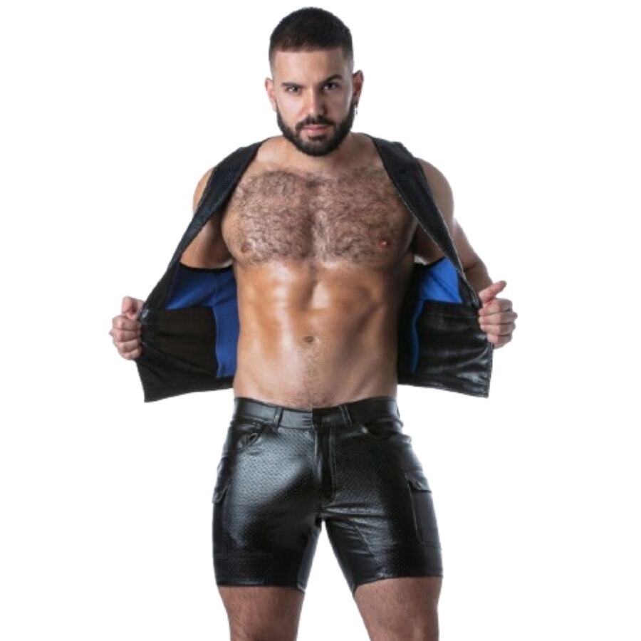 LOCKER GEAR - PUNCH HOLE LEATHERETTE GILET BLEU S
