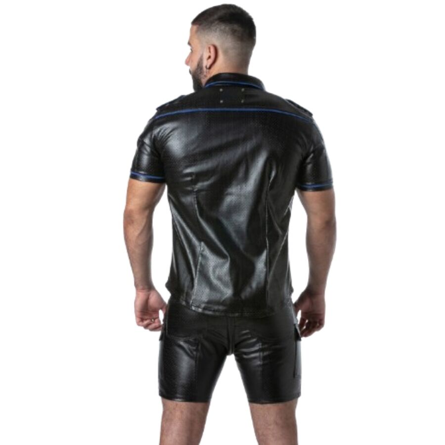 LOCKER GEAR - PUNCH HOLE LEATHERETTE CHEMISE BLEU S