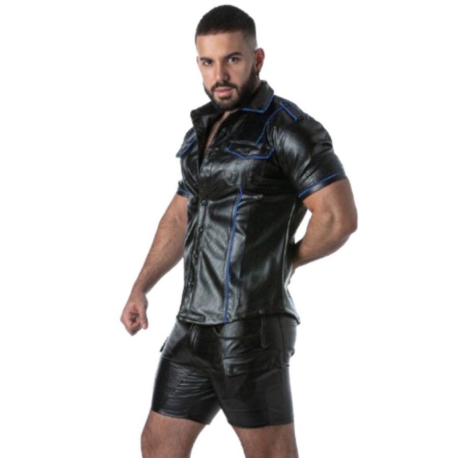 LOCKER GEAR - PUNCH HOLE LEATHERETTE CHEMISE BLEU S