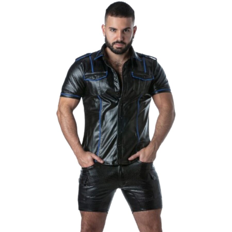 LOCKER GEAR - PUNCH HOLE LEATHERETTE CHEMISE BLEU S
