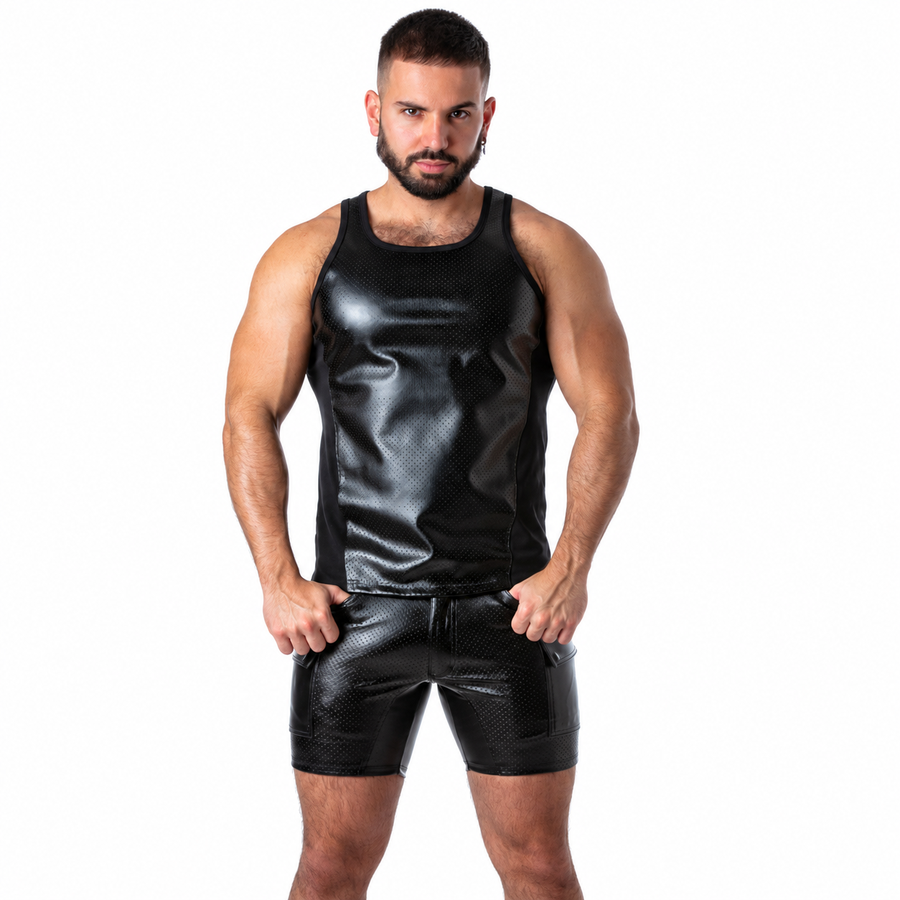 LOCKER GEAR - PUNCH HOLE LEATHERETTE DÉBARDEUR BLEU S
