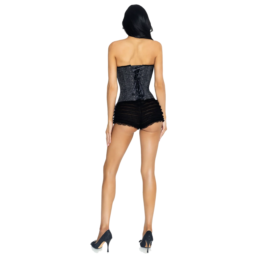 Leg Avenue Corset Pailleté Lingerie Sexy Ensemble Noir Lacé