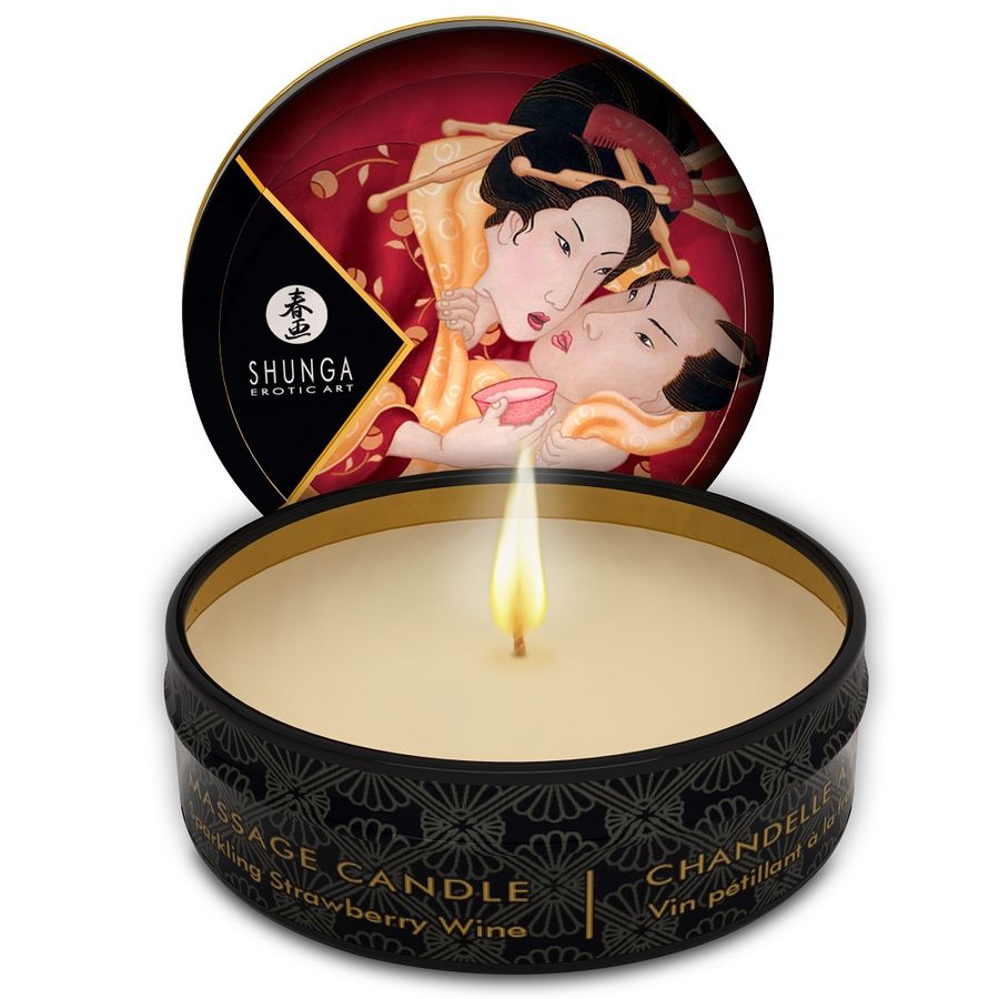 Shunga - Bougie de massage Vin Pétillant à la Fraise - 30 ml