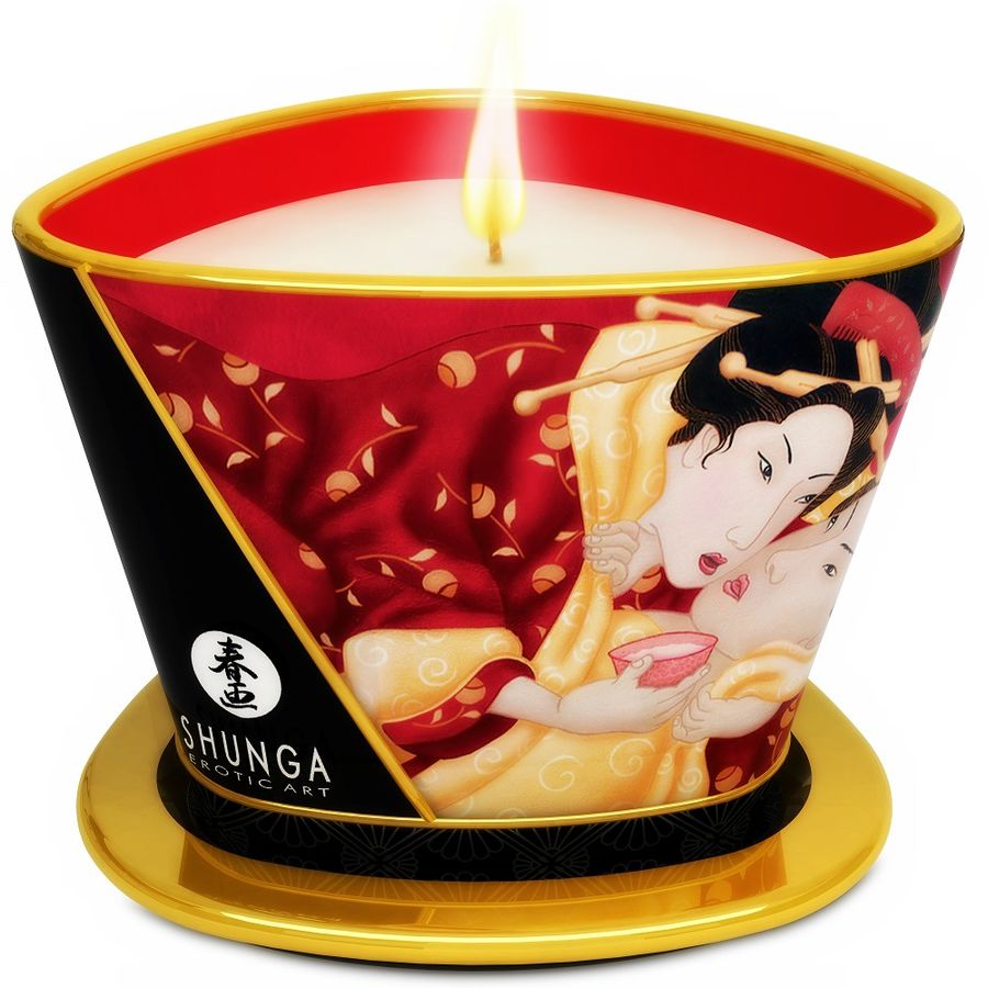 Shunga - Chandelle de Massage Parfum Vin Pétillant à la Fraise - 170 ml