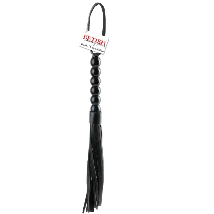 Fouet BDSM Chat à Poignée Perles Noir - Fetish Fantasy