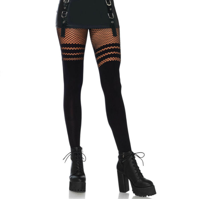 Collant Fantaisie Résille Rayé Opaque Taille Unique - Leg Avenue
