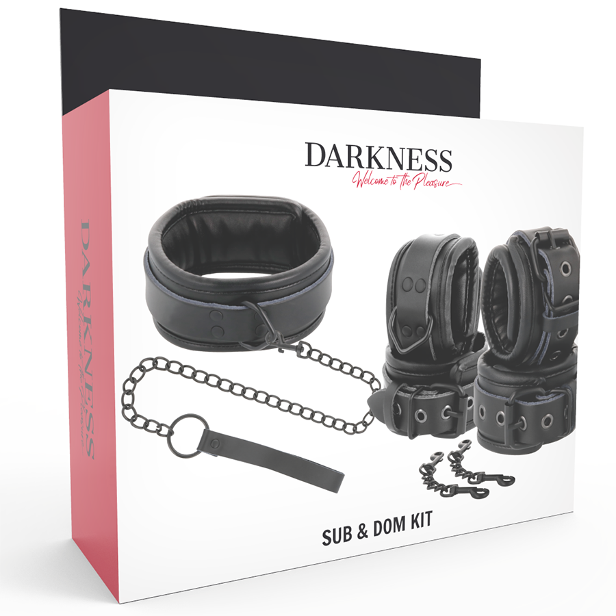 Kit BDSM Menottes et Collier Cuir Noir - Darkness - Darkness