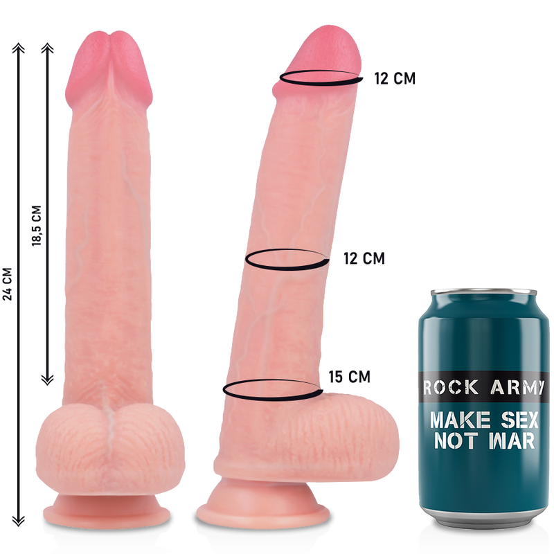 Rock Army - Gode Ceinture XL Réaliste avec 3 Cockrings / 24 cm
