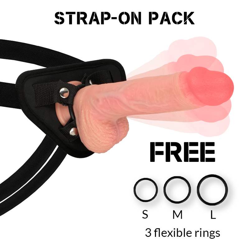 Rock Army - Gode Ceinture Réaliste avec 3 Cockrings / 22 cm
